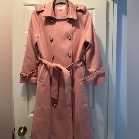 Faux Suede Pink Spring Fall Coat Trench - Picture 4 of 6